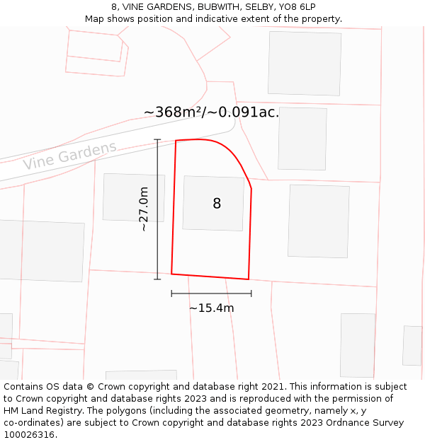 8, VINE GARDENS, BUBWITH, SELBY, YO8 6LP: Plot and title map