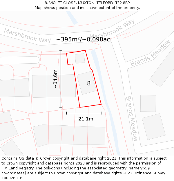8, VIOLET CLOSE, MUXTON, TELFORD, TF2 8RP: Plot and title map