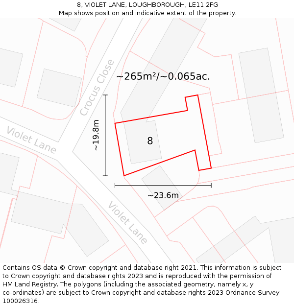 8, VIOLET LANE, LOUGHBOROUGH, LE11 2FG: Plot and title map