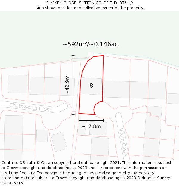 8, VIXEN CLOSE, SUTTON COLDFIELD, B76 1JY: Plot and title map