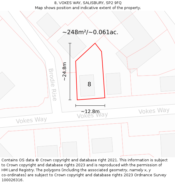8, VOKES WAY, SALISBURY, SP2 9FQ: Plot and title map
