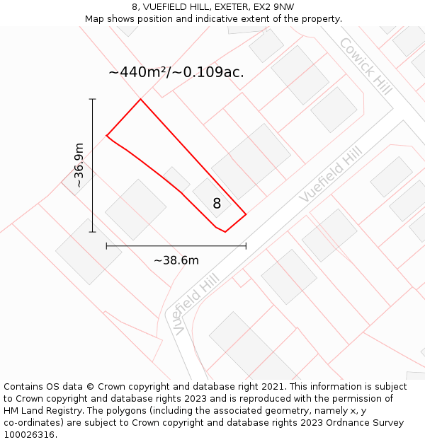 8, VUEFIELD HILL, EXETER, EX2 9NW: Plot and title map