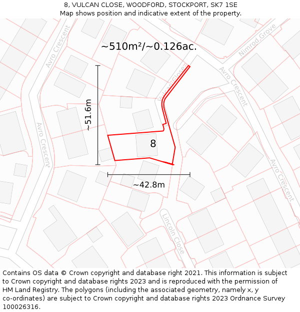 8, VULCAN CLOSE, WOODFORD, STOCKPORT, SK7 1SE: Plot and title map