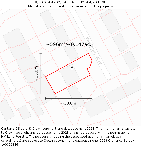 8, WADHAM WAY, HALE, ALTRINCHAM, WA15 9LJ: Plot and title map