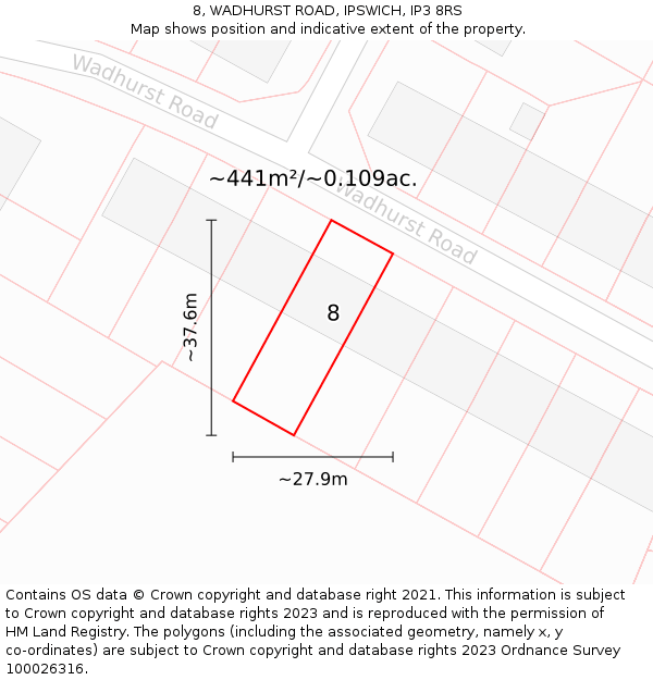8, WADHURST ROAD, IPSWICH, IP3 8RS: Plot and title map