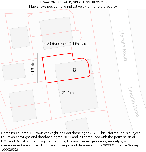 8, WAGONERS WALK, SKEGNESS, PE25 2LU: Plot and title map