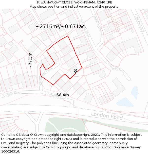 8, WAINWRIGHT CLOSE, WOKINGHAM, RG40 1PE: Plot and title map