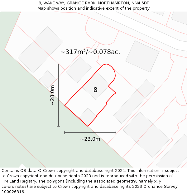 8, WAKE WAY, GRANGE PARK, NORTHAMPTON, NN4 5BF: Plot and title map