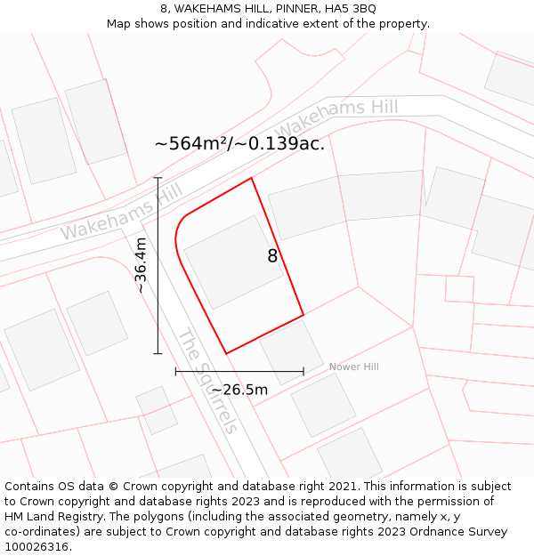 8, WAKEHAMS HILL, PINNER, HA5 3BQ: Plot and title map