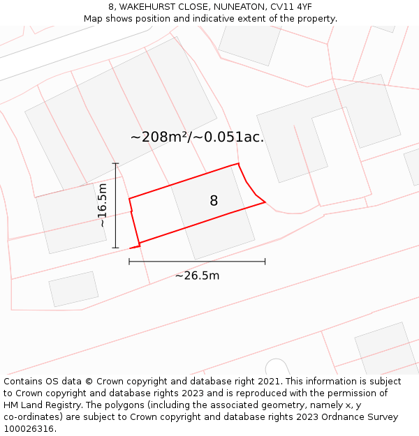 8, WAKEHURST CLOSE, NUNEATON, CV11 4YF: Plot and title map