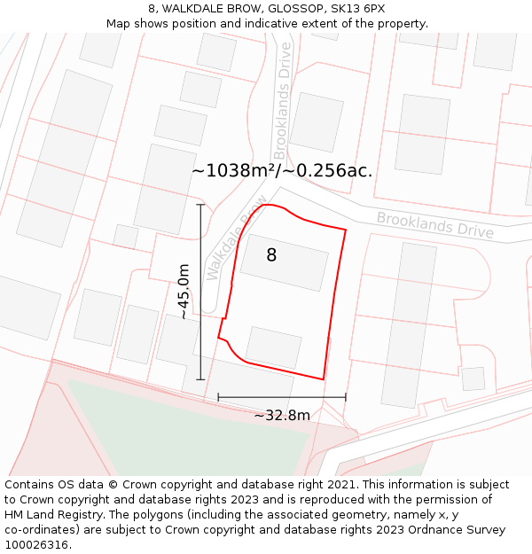 8, WALKDALE BROW, GLOSSOP, SK13 6PX: Plot and title map