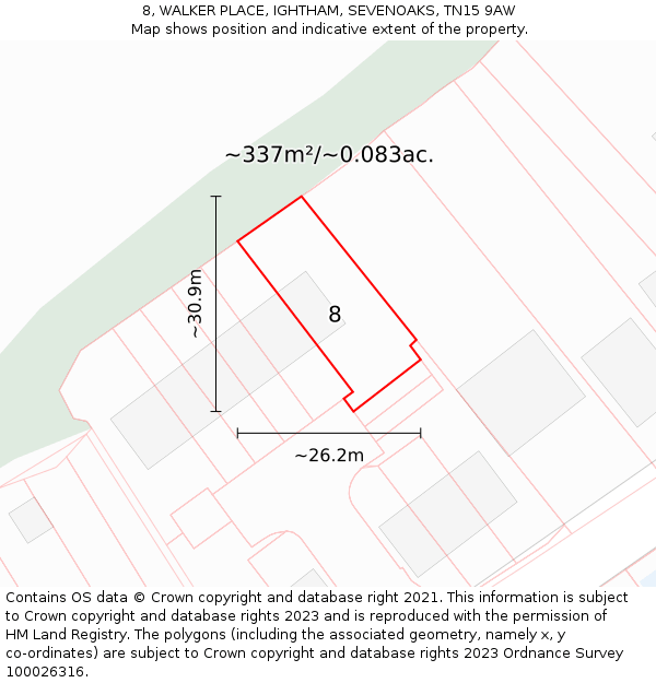 8, WALKER PLACE, IGHTHAM, SEVENOAKS, TN15 9AW: Plot and title map