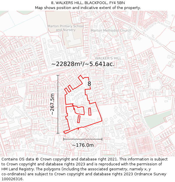 8, WALKERS HILL, BLACKPOOL, FY4 5BN: Plot and title map