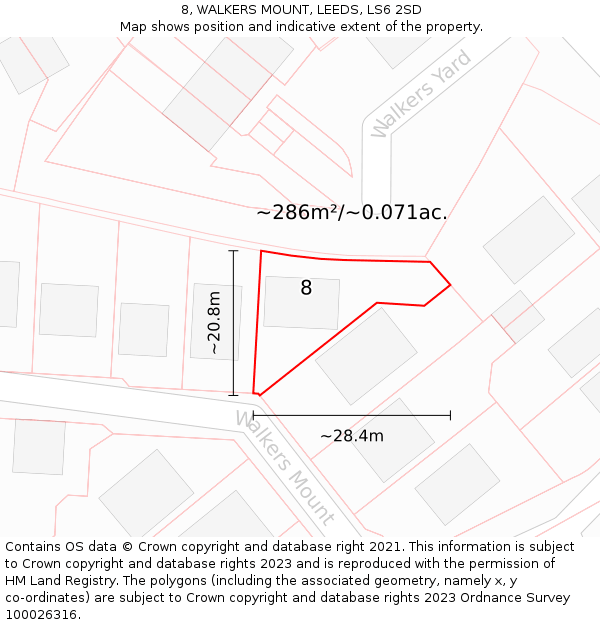 8, WALKERS MOUNT, LEEDS, LS6 2SD: Plot and title map
