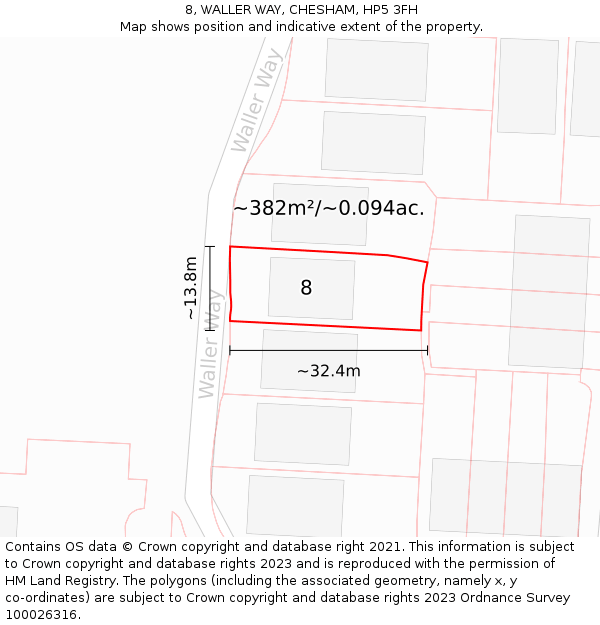 8, WALLER WAY, CHESHAM, HP5 3FH: Plot and title map