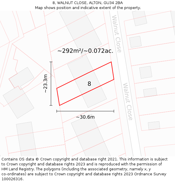 8, WALNUT CLOSE, ALTON, GU34 2BA: Plot and title map