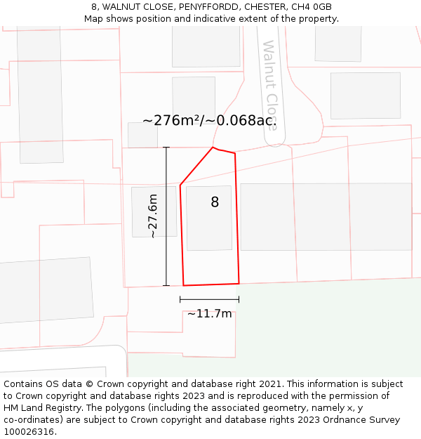 8, WALNUT CLOSE, PENYFFORDD, CHESTER, CH4 0GB: Plot and title map