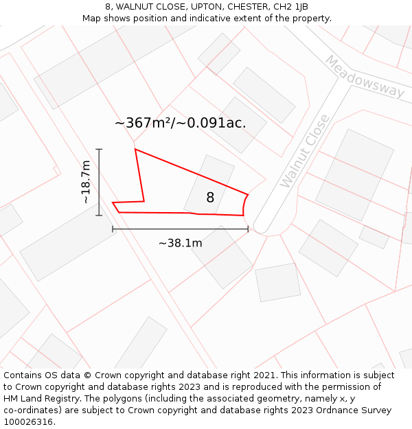 8, WALNUT CLOSE, UPTON, CHESTER, CH2 1JB: Plot and title map
