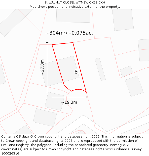 8, WALNUT CLOSE, WITNEY, OX28 5XH: Plot and title map