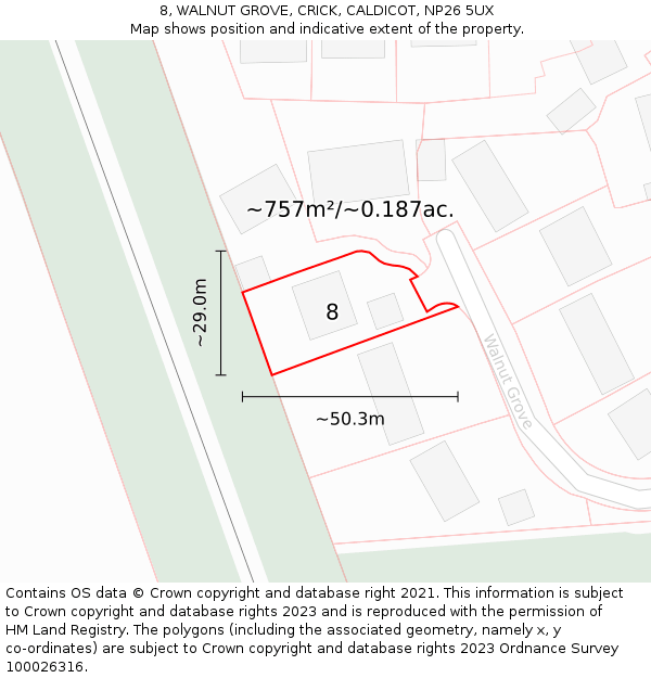 8, WALNUT GROVE, CRICK, CALDICOT, NP26 5UX: Plot and title map