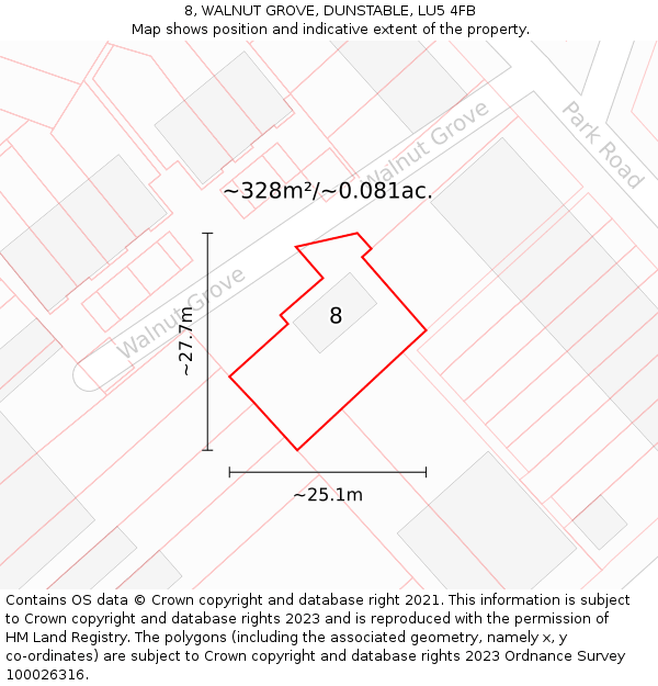 8, WALNUT GROVE, DUNSTABLE, LU5 4FB: Plot and title map