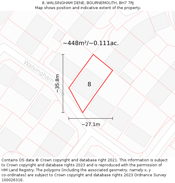 8, WALSINGHAM DENE, BOURNEMOUTH, BH7 7RJ: Plot and title map