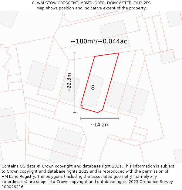 8, WALSTOW CRESCENT, ARMTHORPE, DONCASTER, DN3 2FS: Plot and title map