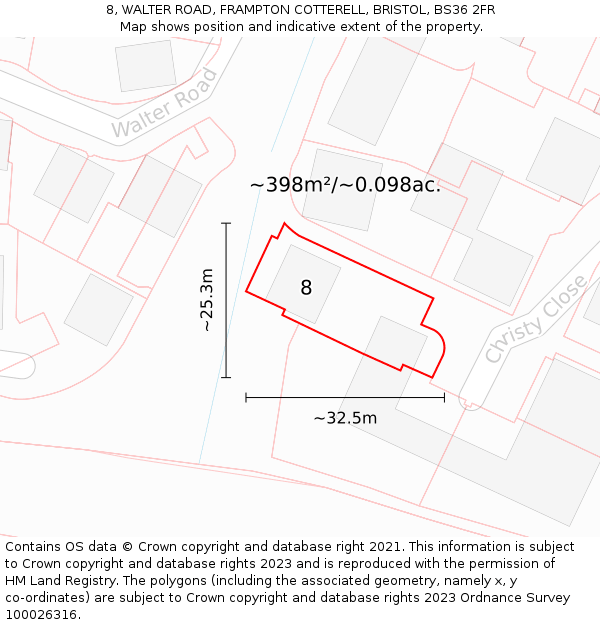 8, WALTER ROAD, FRAMPTON COTTERELL, BRISTOL, BS36 2FR: Plot and title map