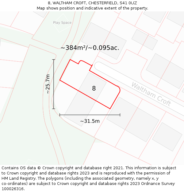 8, WALTHAM CROFT, CHESTERFIELD, S41 0UZ: Plot and title map