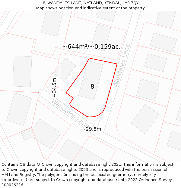 8, WANDALES LANE, NATLAND, KENDAL, LA9 7QY: Plot and title map