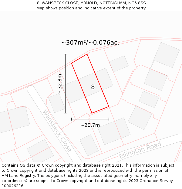 8, WANSBECK CLOSE, ARNOLD, NOTTINGHAM, NG5 8SS: Plot and title map