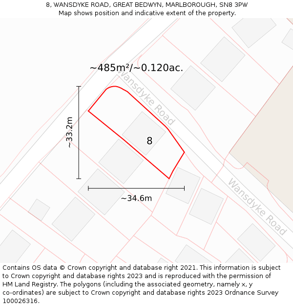 8, WANSDYKE ROAD, GREAT BEDWYN, MARLBOROUGH, SN8 3PW: Plot and title map