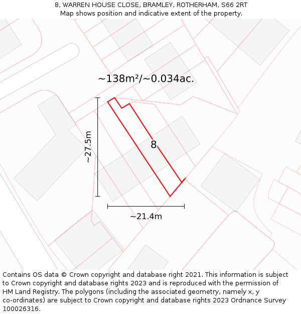8, WARREN HOUSE CLOSE, BRAMLEY, ROTHERHAM, S66 2RT: Plot and title map