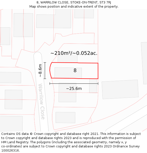 8, WARRILOW CLOSE, STOKE-ON-TRENT, ST3 7RJ: Plot and title map