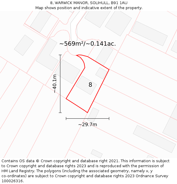 8, WARWICK MANOR, SOLIHULL, B91 1AU: Plot and title map