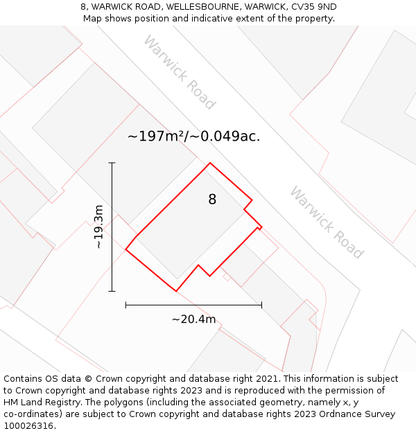 8, WARWICK ROAD, WELLESBOURNE, WARWICK, CV35 9ND: Plot and title map