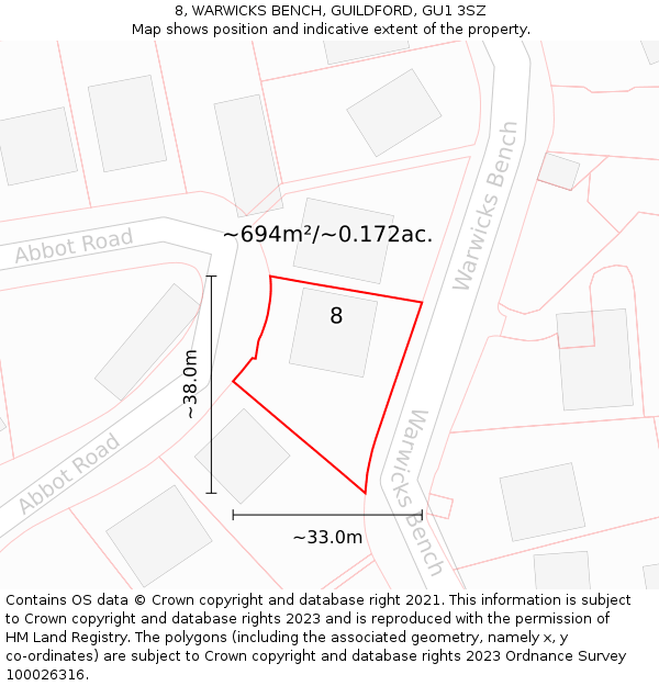 8, WARWICKS BENCH, GUILDFORD, GU1 3SZ: Plot and title map