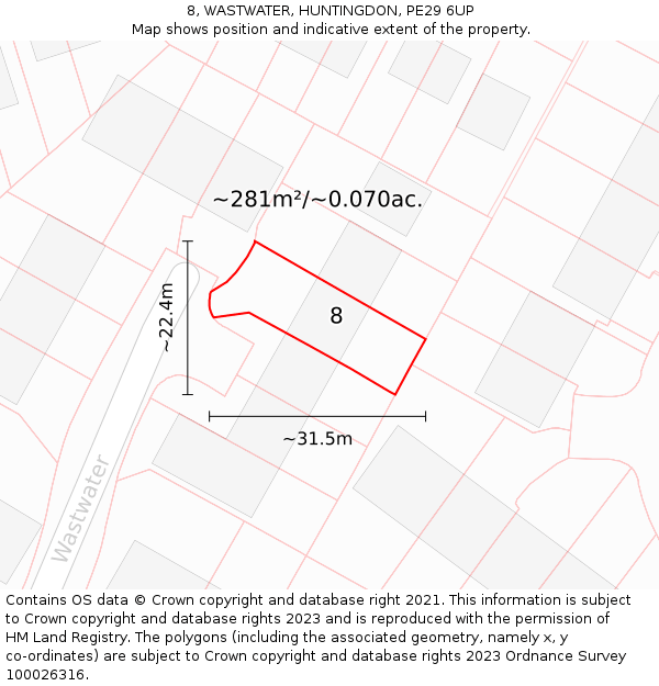 8, WASTWATER, HUNTINGDON, PE29 6UP: Plot and title map