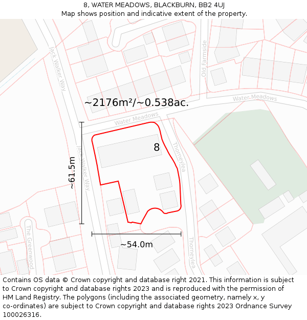 8, WATER MEADOWS, BLACKBURN, BB2 4UJ: Plot and title map