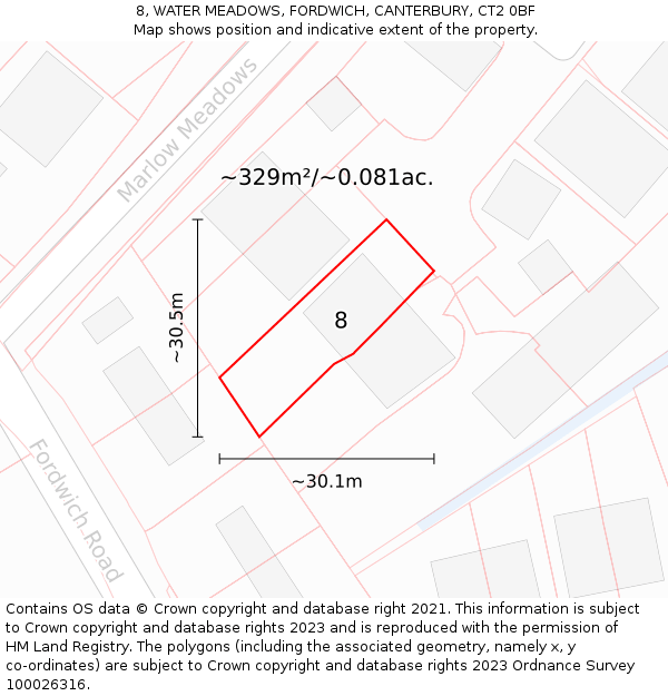 8, WATER MEADOWS, FORDWICH, CANTERBURY, CT2 0BF: Plot and title map