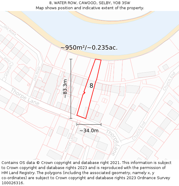 8, WATER ROW, CAWOOD, SELBY, YO8 3SW: Plot and title map