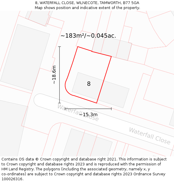 8, WATERFALL CLOSE, WILNECOTE, TAMWORTH, B77 5GA: Plot and title map