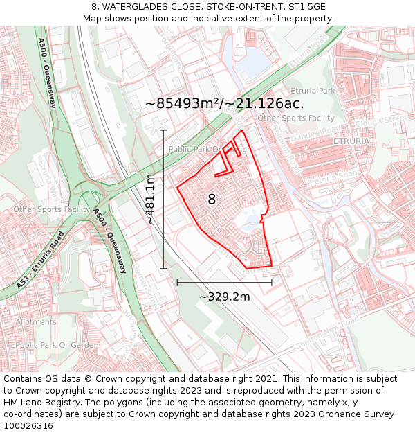 8, WATERGLADES CLOSE, STOKE-ON-TRENT, ST1 5GE: Plot and title map
