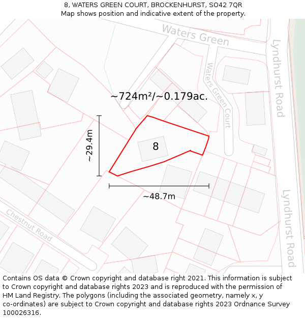 8, WATERS GREEN COURT, BROCKENHURST, SO42 7QR: Plot and title map