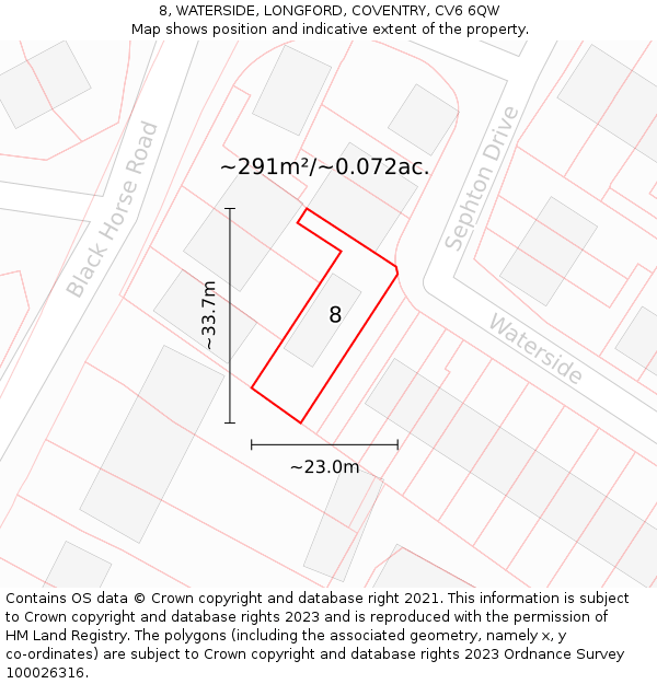 8, WATERSIDE, LONGFORD, COVENTRY, CV6 6QW: Plot and title map