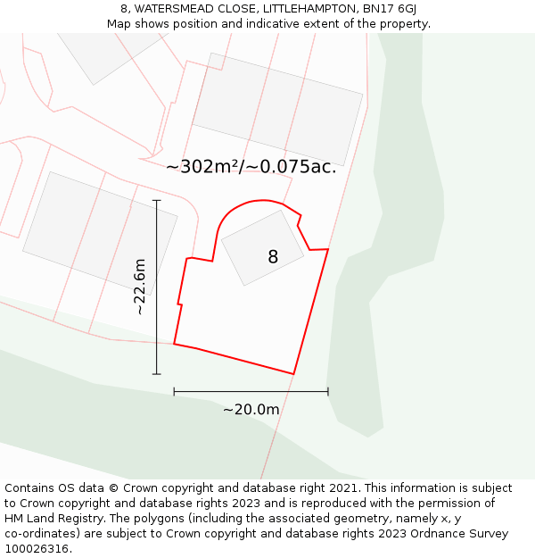 8, WATERSMEAD CLOSE, LITTLEHAMPTON, BN17 6GJ: Plot and title map