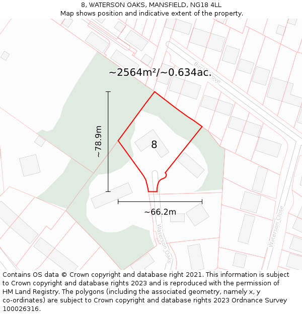 8, WATERSON OAKS, MANSFIELD, NG18 4LL: Plot and title map