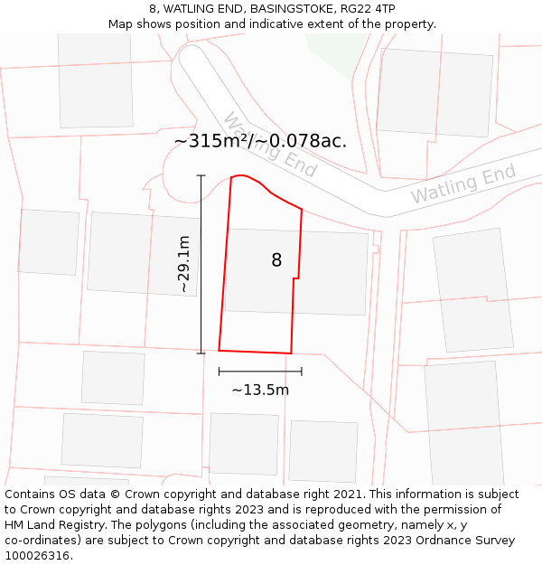 8, WATLING END, BASINGSTOKE, RG22 4TP: Plot and title map