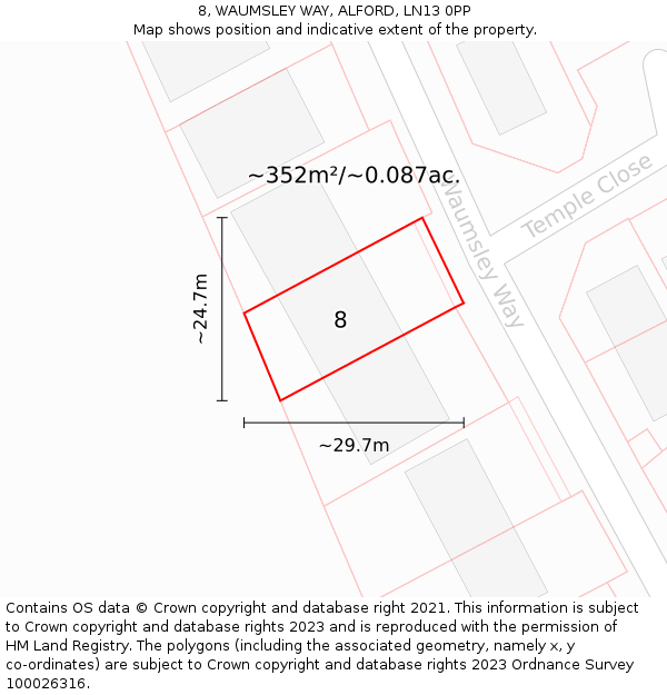 8, WAUMSLEY WAY, ALFORD, LN13 0PP: Plot and title map
