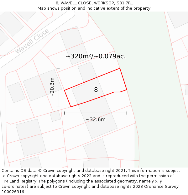 8, WAVELL CLOSE, WORKSOP, S81 7RL: Plot and title map